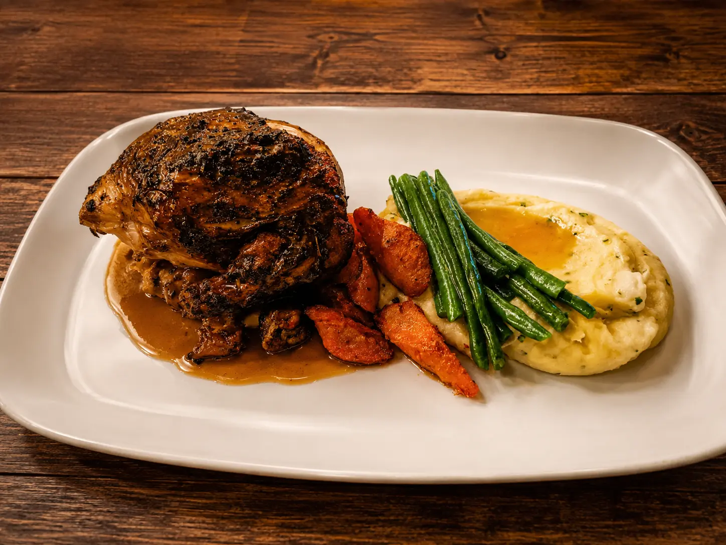 Wood-fire rotisserie chicken with crisp golden skin at NOtaBLE - The Steakhouse in northwest Calgary